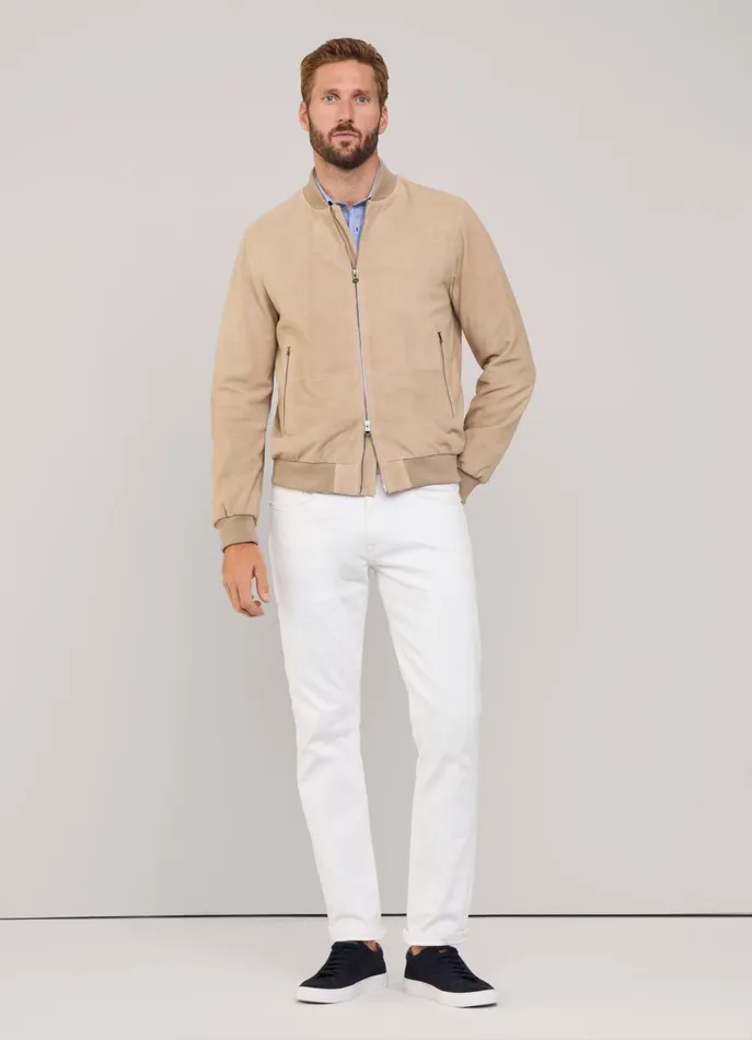 Men Coats and Jackets Faonnable Suede Bomber Jacket Light Beige