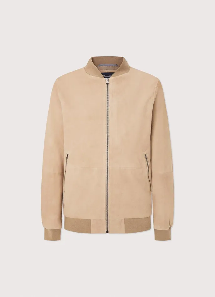Men Coats and Jackets Faonnable Suede Bomber Jacket Light Beige