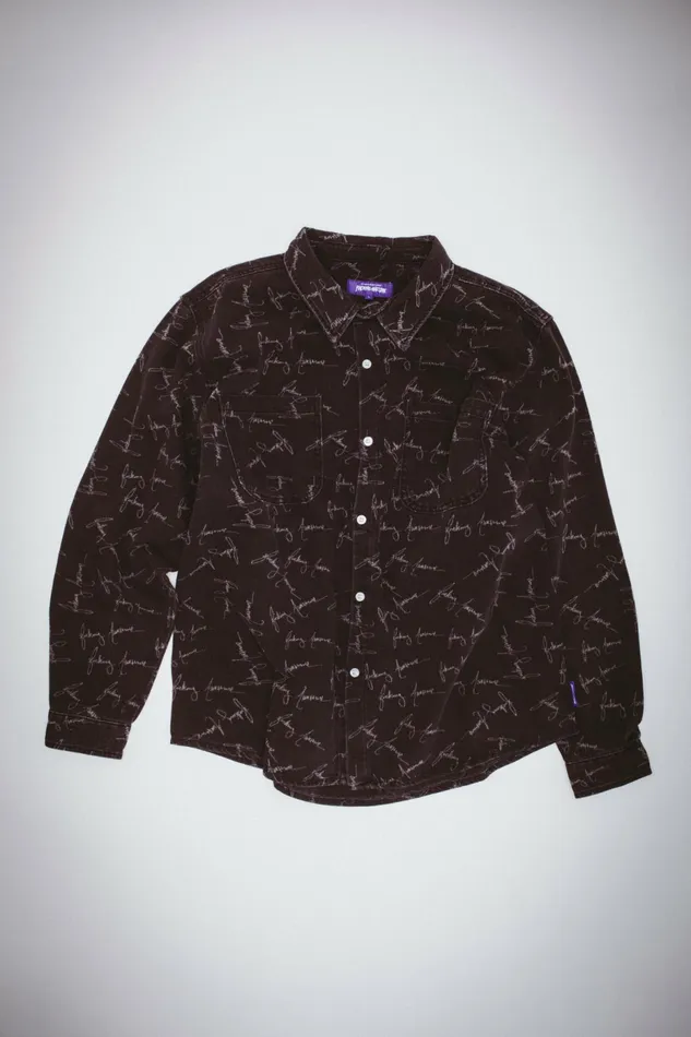 Men Cursive Washed Denim Overshirt Fucking Awesome Shirts