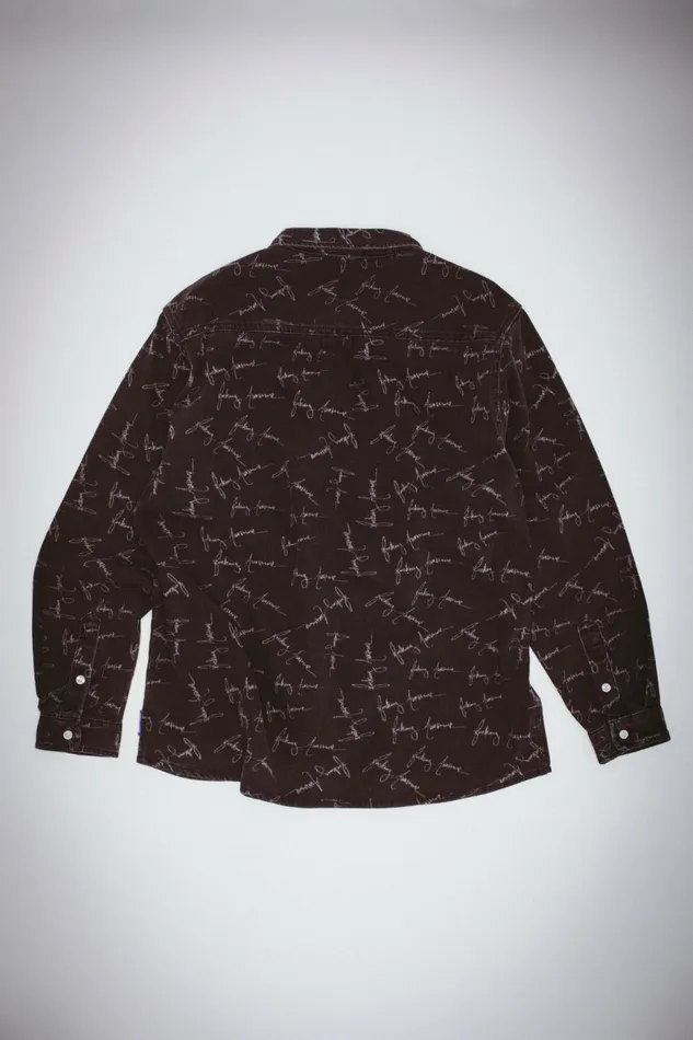 Men Cursive Washed Denim Overshirt Fucking Awesome Shirts Men Cursive Washed Denim Overshirt Fucking Awesome Shirts