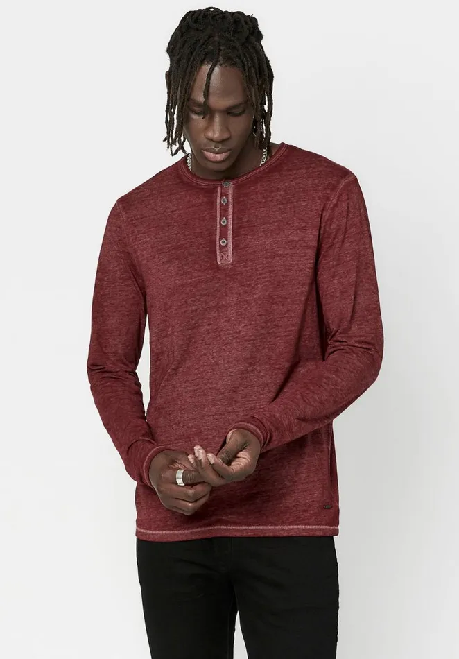 Men Faded Kaduk Henley Shirt Dk Cranberry Buffalo David Bitton Tops and Tees