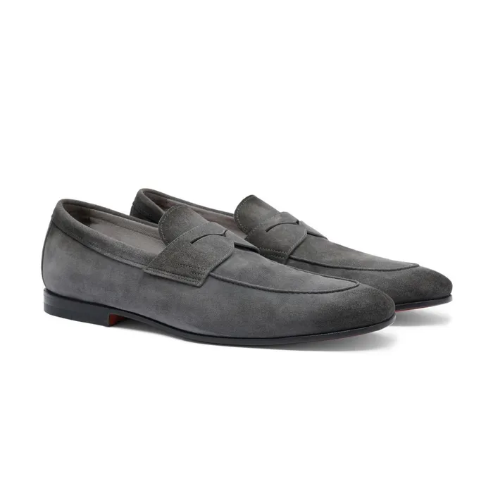 Men Grey Suede Carlo Loafer Santoni Loafers