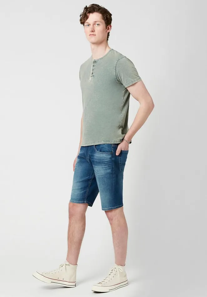 Men Henley Kipare Acid Wash TShirt Oil Green Buffalo David Bitton Tops and Tees