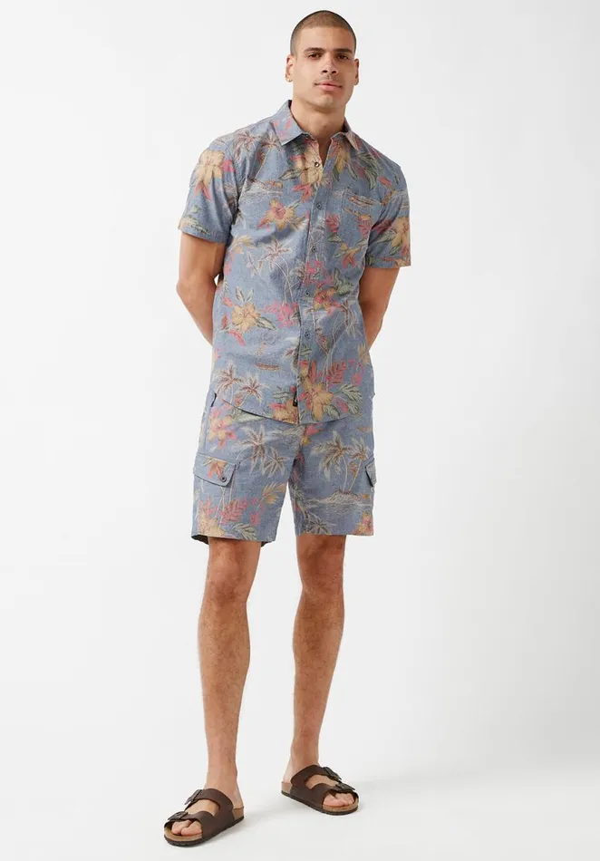 Men Hosam Chambray Floral Shorts Mirage Buffalo David Bitton Shorts