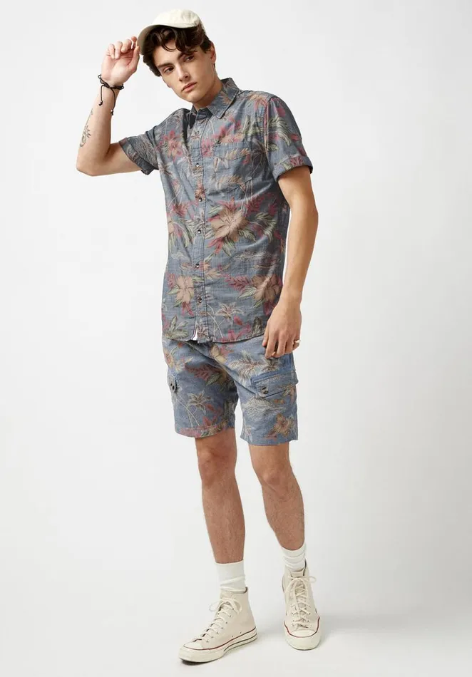 Men Hosam Chambray Floral Shorts Mirage Buffalo David Bitton Shorts