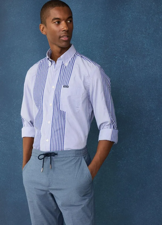 Men Iconic Shirts Faonnable Regular Fit Striped Shirt Naval Blue