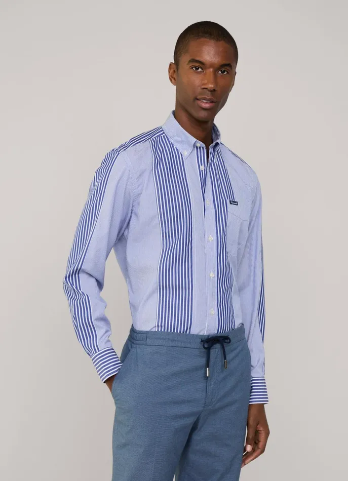 Men Iconic Shirts Faonnable Regular Fit Striped Shirt Naval Blue