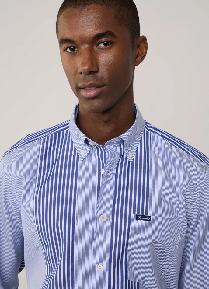 Men Iconic Shirts Faonnable Regular Fit Striped Shirt Naval Blue