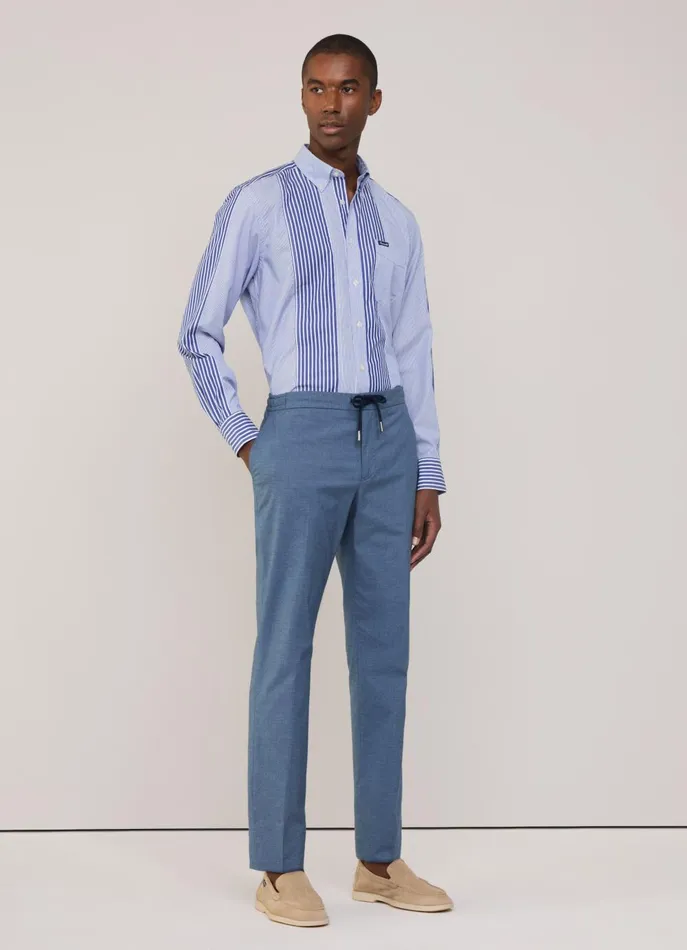 Men Iconic Shirts Faonnable Regular Fit Striped Shirt Naval Blue