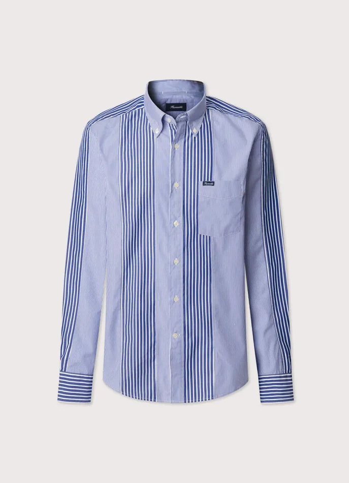 Men Iconic Shirts Faonnable Regular Fit Striped Shirt Naval Blue