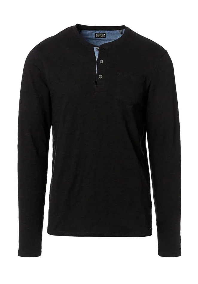 Men Kirock Henley Shirt Black Buffalo David Bitton Sweaters