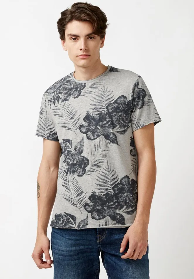 Men Kushot Hibiscus Print TShirt Midnight Blue Buffalo David Bitton Tops and Tees