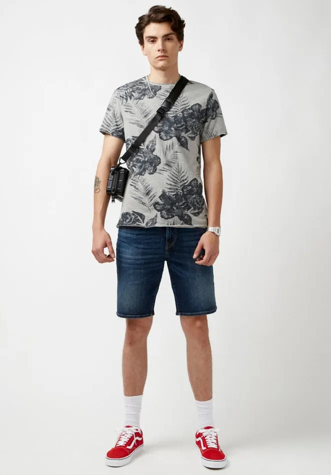 Men Kushot Hibiscus Print TShirt Midnight Blue Buffalo David Bitton Tops and Tees