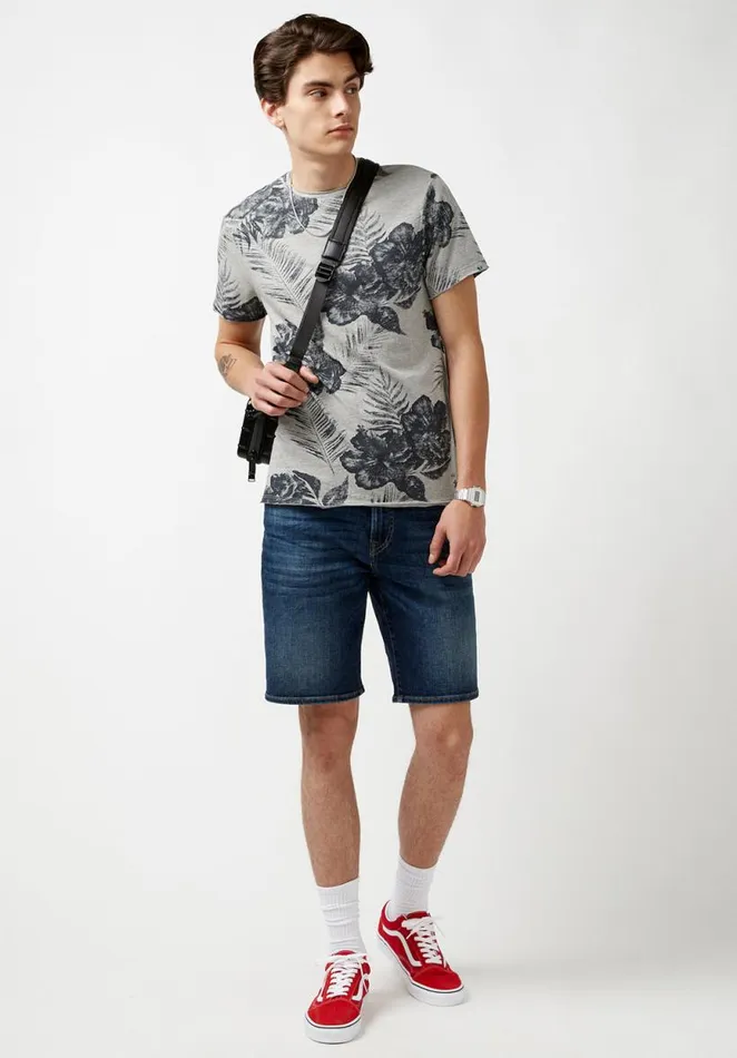 Men Kushot Hibiscus Print TShirt Midnight Blue Buffalo David Bitton Tops and Tees