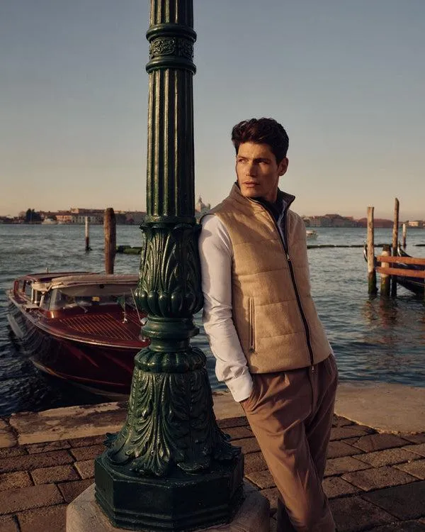 Men Men039s Rib Side Woven Cashmere GiletIn Oatmeal Brown Oatmeal Brown NPeal Gilets and Waistcoats