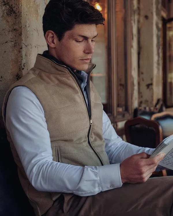 Men Men039s Rib Side Woven Cashmere GiletIn Oatmeal Brown Oatmeal Brown NPeal Gilets and Waistcoats