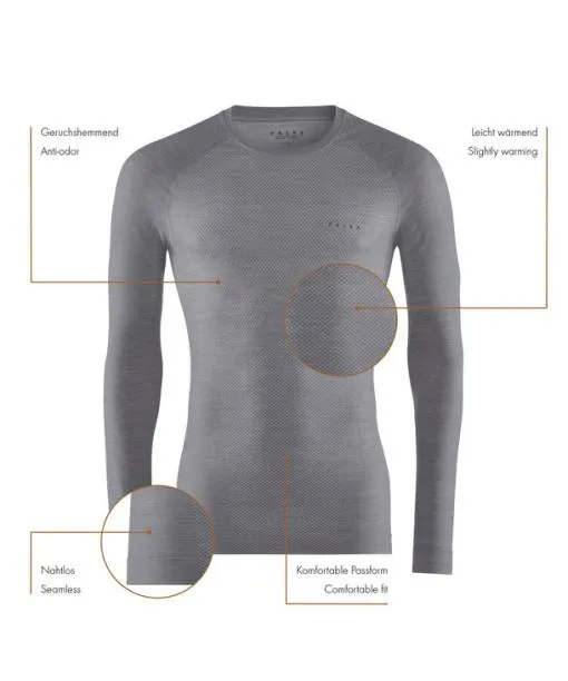 Men Men Long Sleeve Shirt WoolTech Light Grey FALKE Long Sleeve Shirts