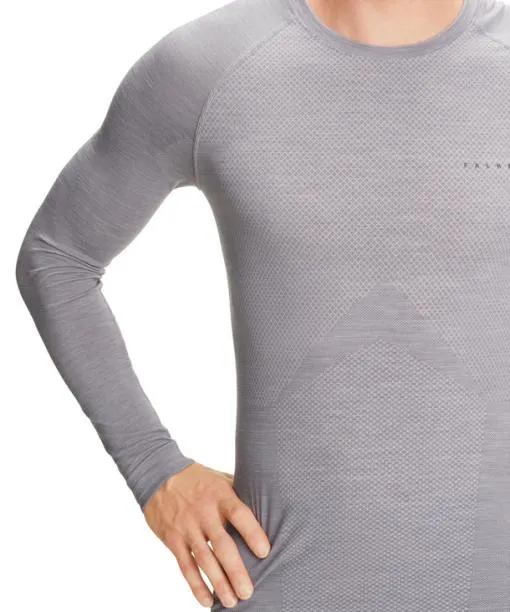 Men Men Long Sleeve Shirt WoolTech Light Grey FALKE Long Sleeve Shirts