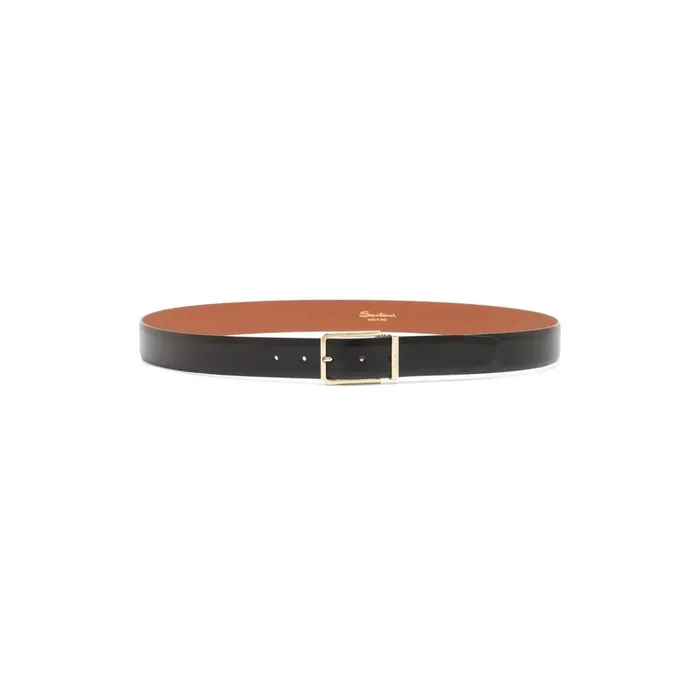 Men Polished Brown Leather Adjustable Belt Santoni Belts