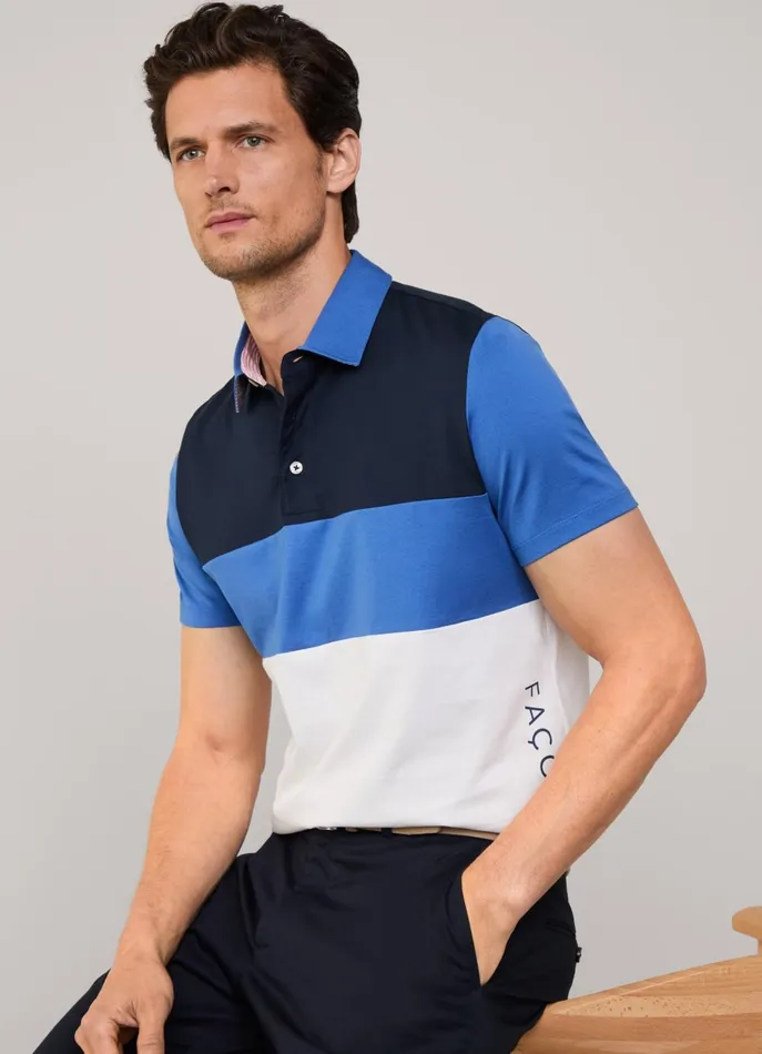 Men Polo Shirts Faonnable Regular Fit Colour Block Polo Blue