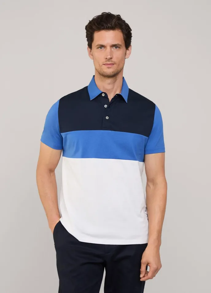 Men Polo Shirts Faonnable Regular Fit Colour Block Polo Blue