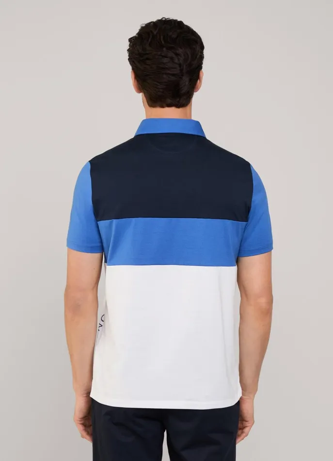 Men Polo Shirts Faonnable Regular Fit Colour Block Polo Blue