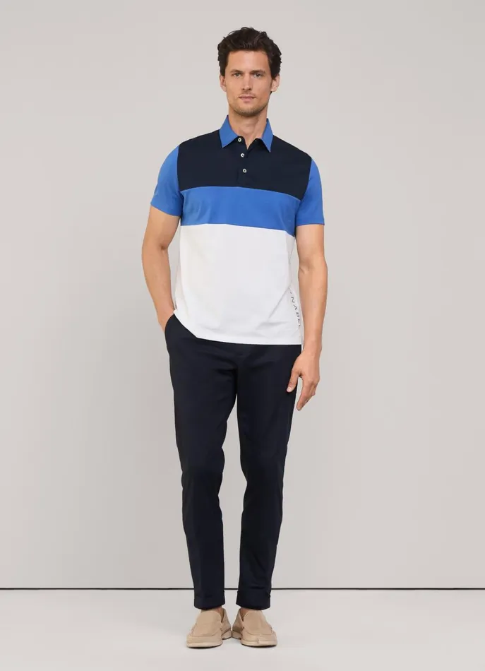 Men Polo Shirts Faonnable Regular Fit Colour Block Polo Blue