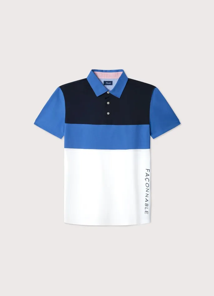 Men Polo Shirts Faonnable Regular Fit Colour Block Polo Blue