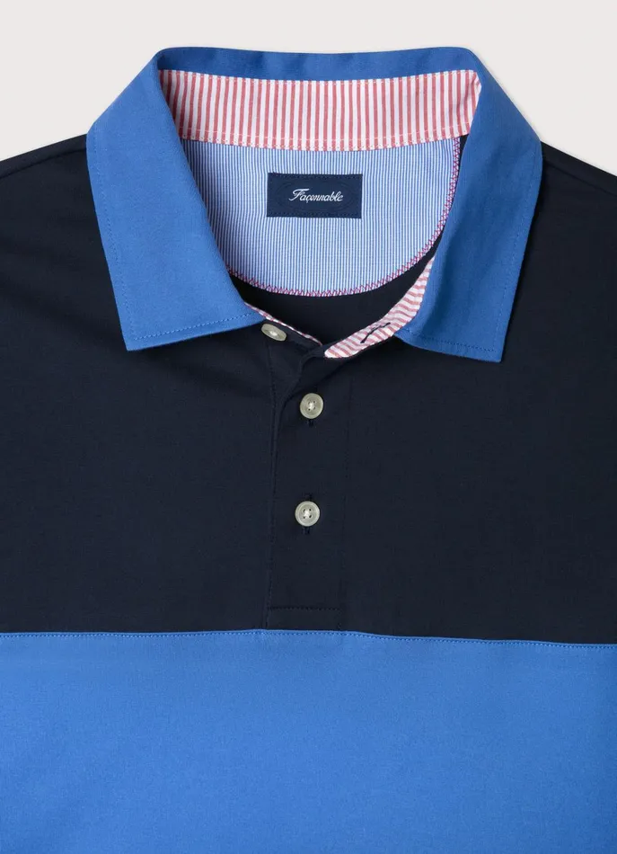 Men Polo Shirts Faonnable Regular Fit Colour Block Polo Blue