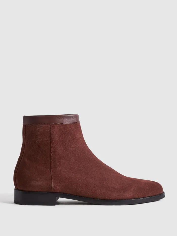 Men Reiss Boots Clay Suede ZipThrough Boots Rust