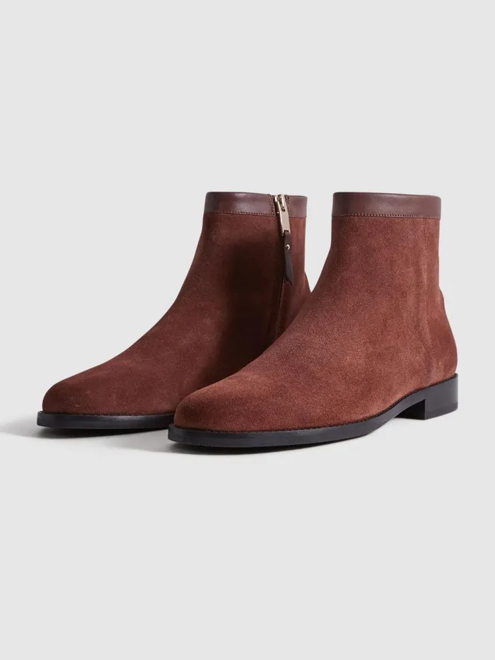 Men Reiss Boots Clay Suede ZipThrough Boots Rust