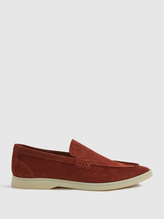 Men Reiss Casual Shoes Kason Suede SlipOn Loafers Rust