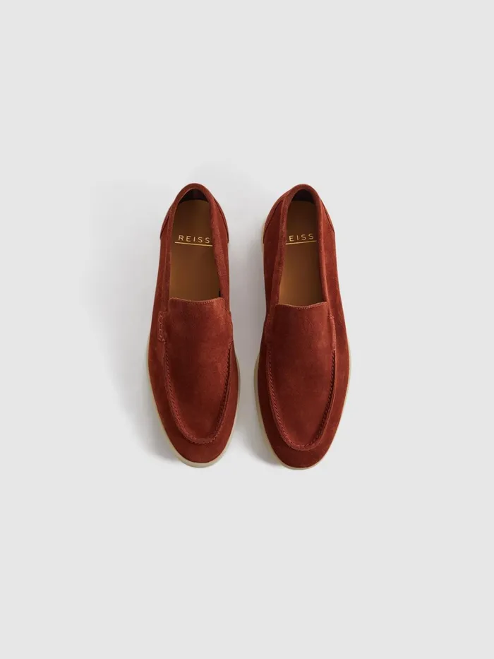 Men Reiss Casual Shoes Kason Suede SlipOn Loafers Rust