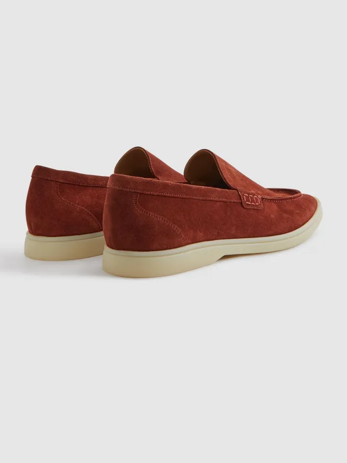 Men Reiss Casual Shoes Kason Suede SlipOn Loafers Rust