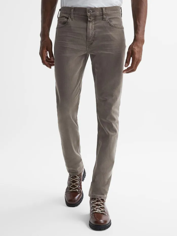 Men Reiss Jeans High Slim Fit Stretch Jeans Sanded Walnut