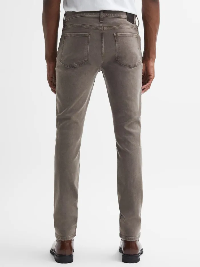 Men Reiss Jeans High Slim Fit Stretch Jeans Sanded Walnut