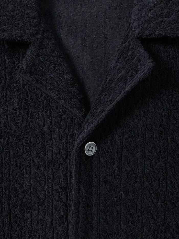 Men Reiss Knitwear Bay Towelling Cuban Collar Shirt Navy