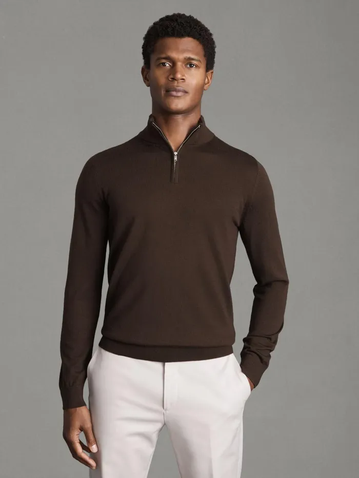 Men Reiss Knitwear Blackhall 2 Pack Two Pack Of Merino Wool ZipNeck Jumpers Bitter Chocolateanthracite