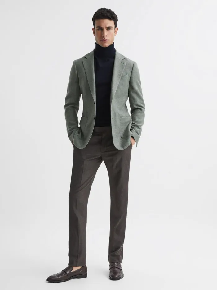 Men Reiss Knitwear Caine Slim Fit Merino Wool Roll Neck Jumper Navy
