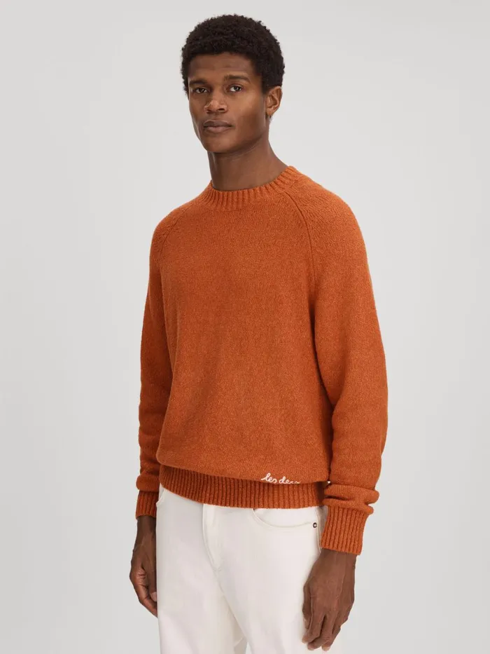Men Reiss Knitwear Deux Boucle Crew Neck Jumper Terracotta