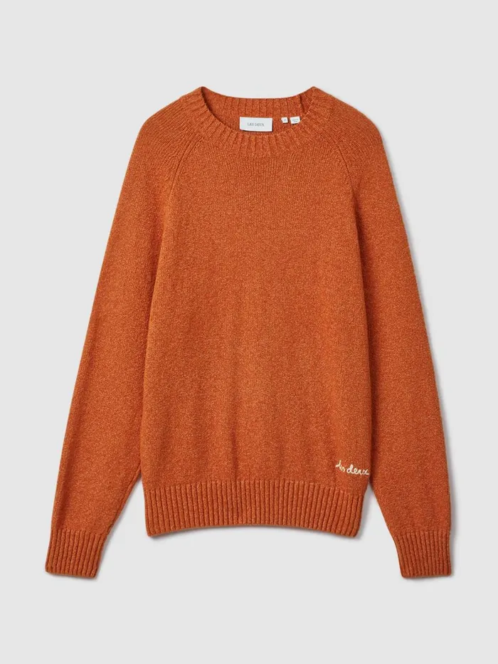 Men Reiss Knitwear Deux Boucle Crew Neck Jumper Terracotta