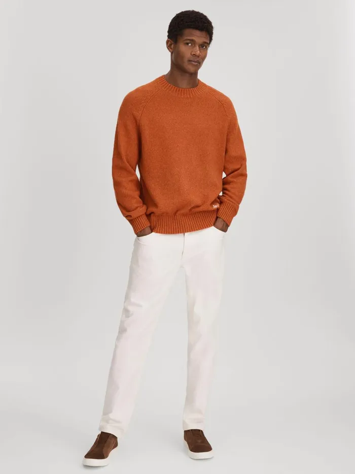 Men Reiss Knitwear Deux Boucle Crew Neck Jumper Terracotta