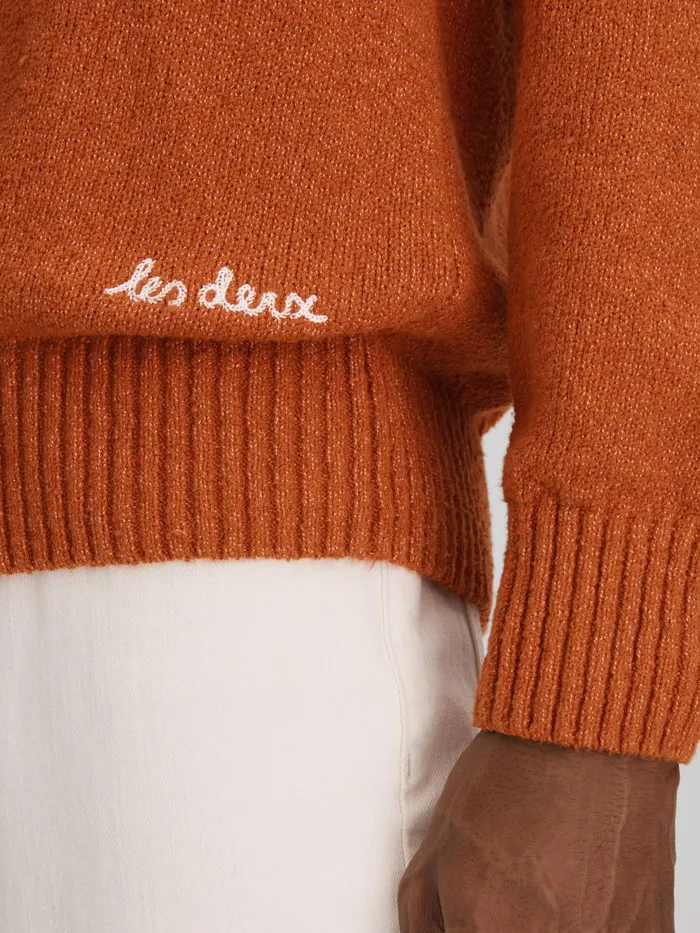 Men Reiss Knitwear Deux Boucle Crew Neck Jumper Terracotta