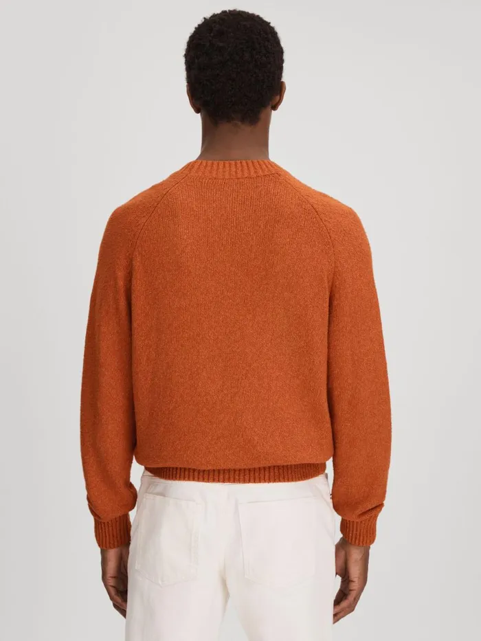 Men Reiss Knitwear Deux Boucle Crew Neck Jumper Terracotta