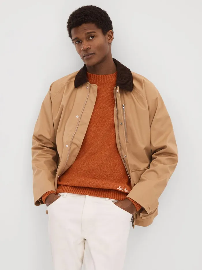 Men Reiss Knitwear Deux Boucle Crew Neck Jumper Terracotta