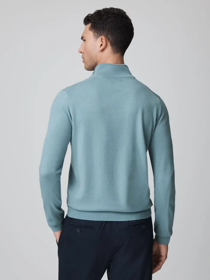 Men Reiss Knitwear F1 Merino HalfZip Funnel Neck Jumper Soft Blue