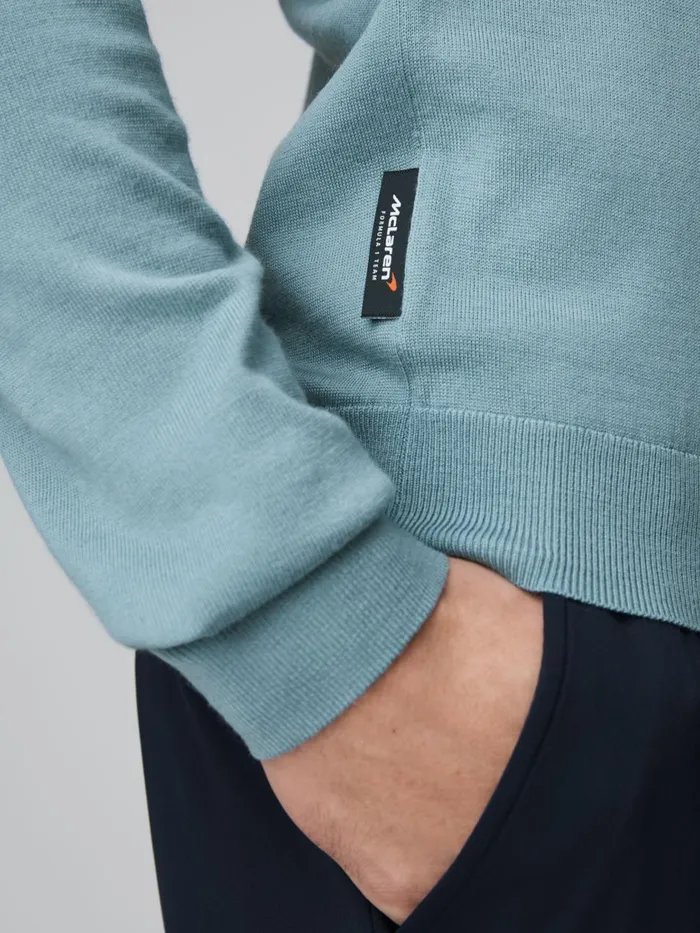 Men Reiss Knitwear F1 Merino HalfZip Funnel Neck Jumper Soft Blue