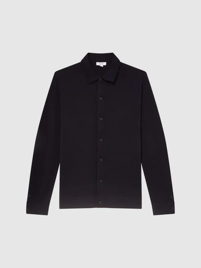 Men Reiss Knitwear Forbes Merino Wool ButtonThrough Cardigan Navy