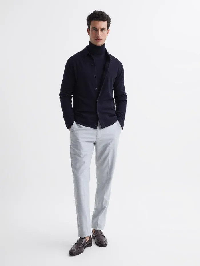 Men Reiss Knitwear Forbes Merino Wool ButtonThrough Cardigan Navy