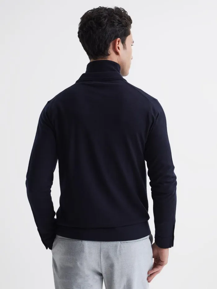 Men Reiss Knitwear Forbes Merino Wool ButtonThrough Cardigan Navy